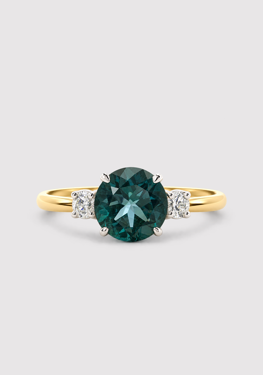 9ct Yellow & White Gold Trilogy Ring With London Blue & White Topaz