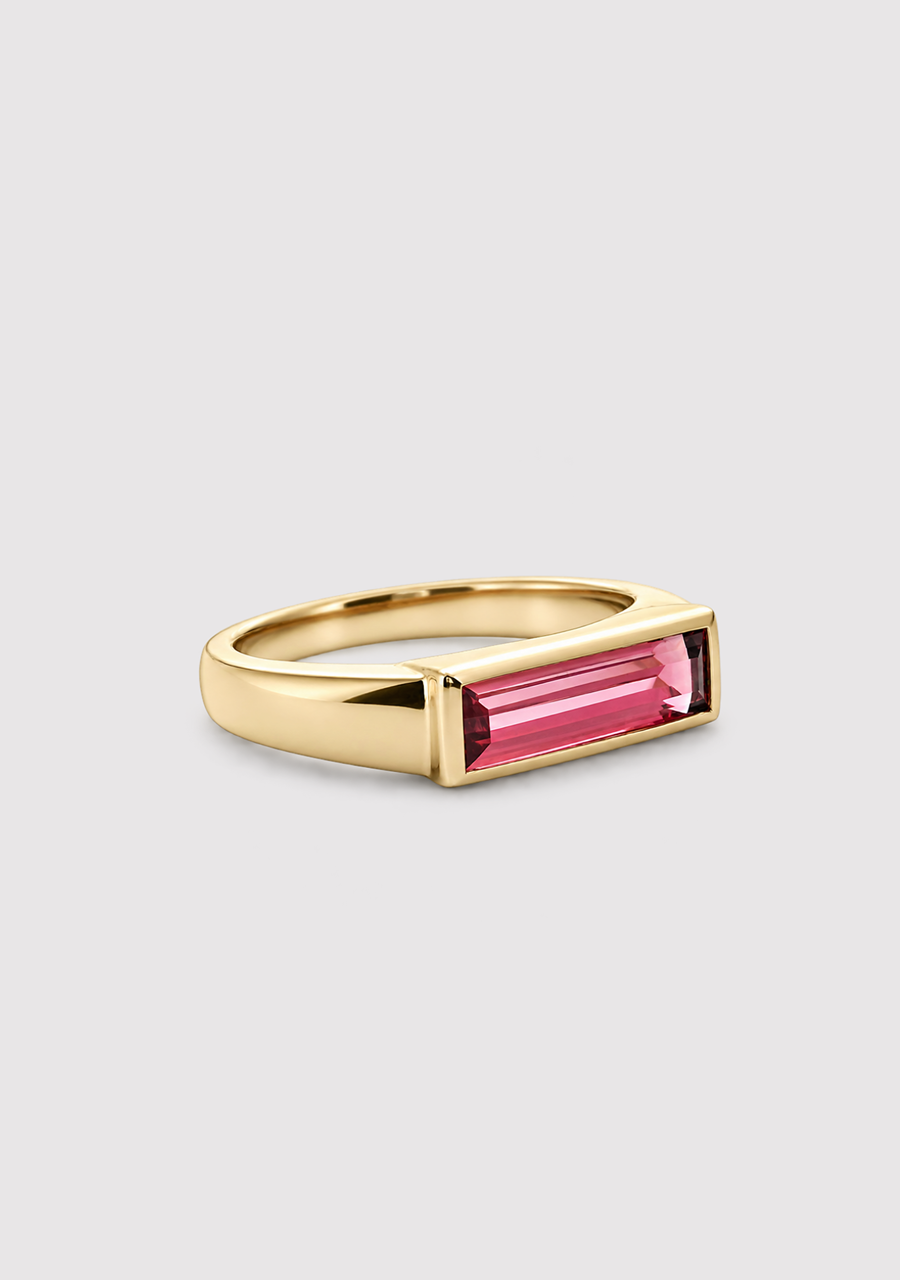 9ct Yellow Gold Pink Tourmaline East West Set Ring