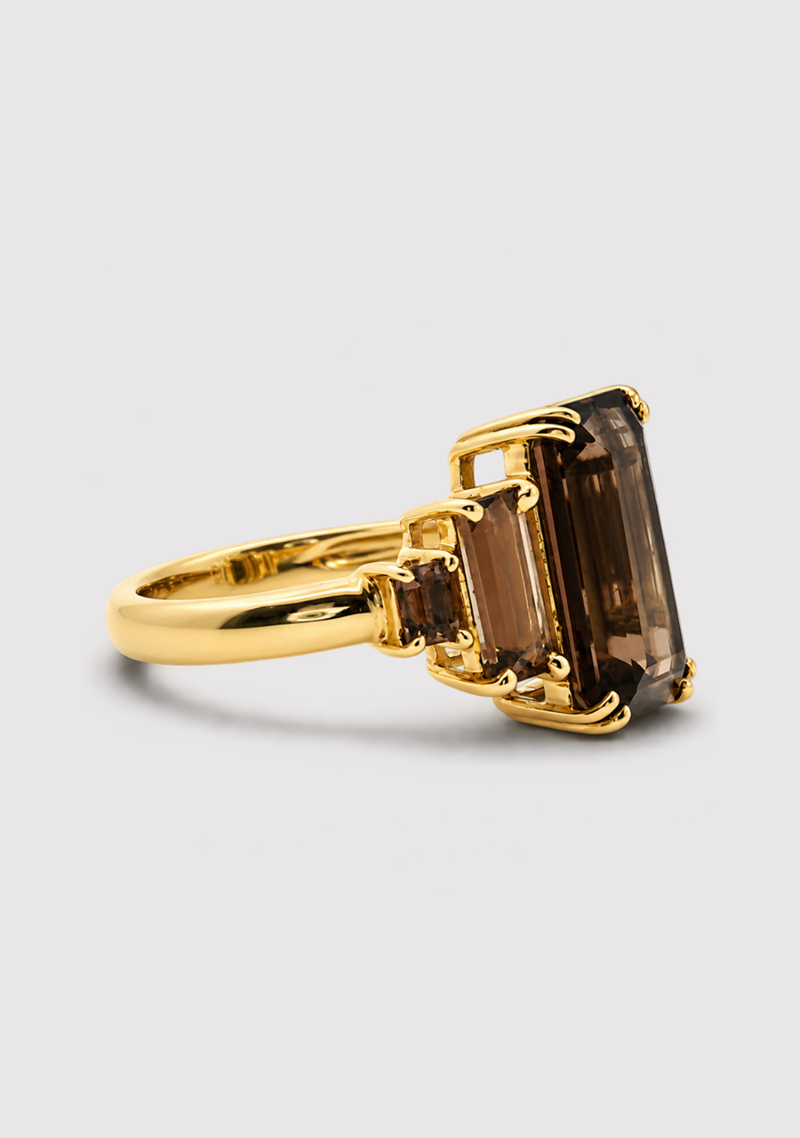 9ct Yellow Gold Smokey Quartz Five Stone Ring