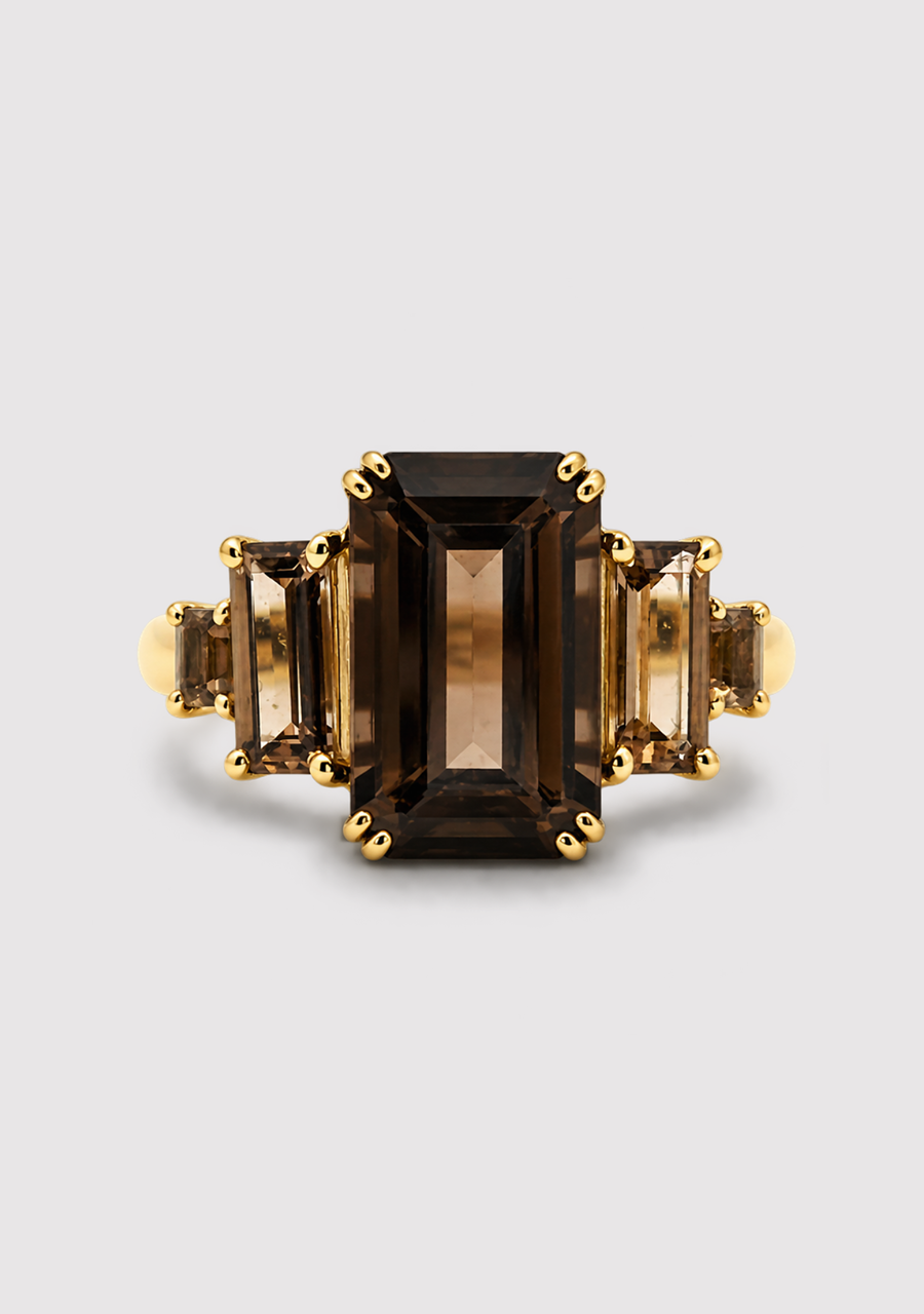 9ct Yellow Gold Smokey Quartz Five Stone Ring