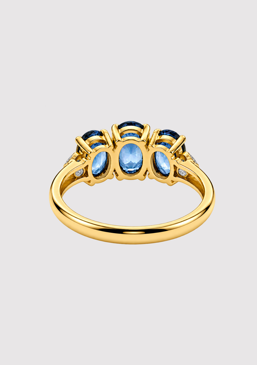 9ct Yellow Gold Oval Ceylonese Sapphire Trilogy Ring
