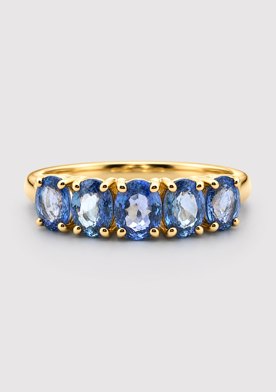 9ct Yellow Gold Oval Ceylonese Sapphire Five Stone Ring