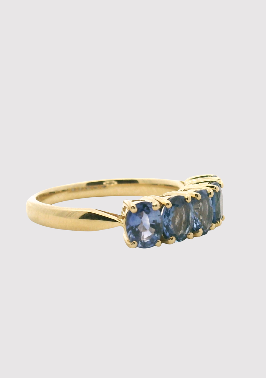 9ct Yellow Gold Oval Ceylonese Sapphire Five Stone Ring