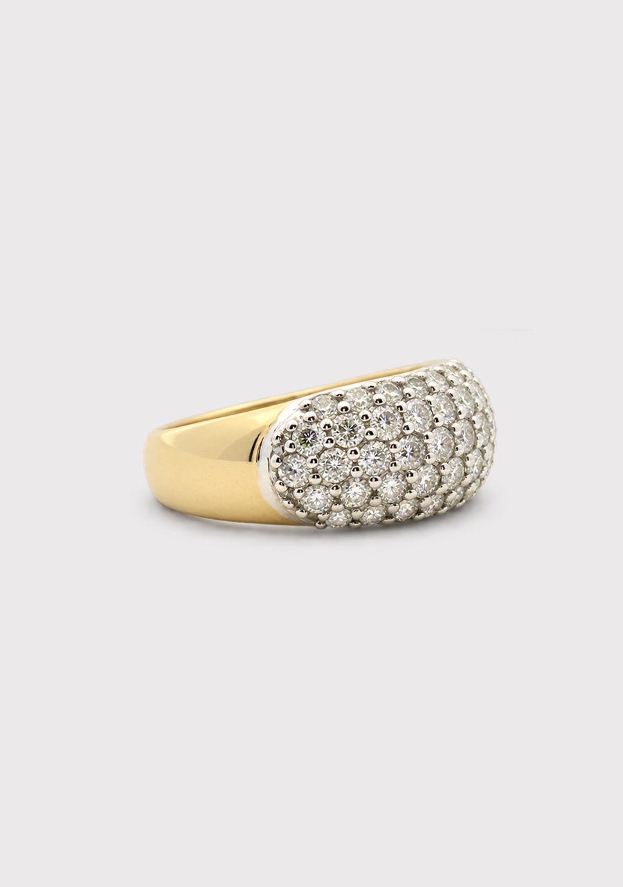 18ct Yellow & White Gold Domed Diamond Wide Dress Ring