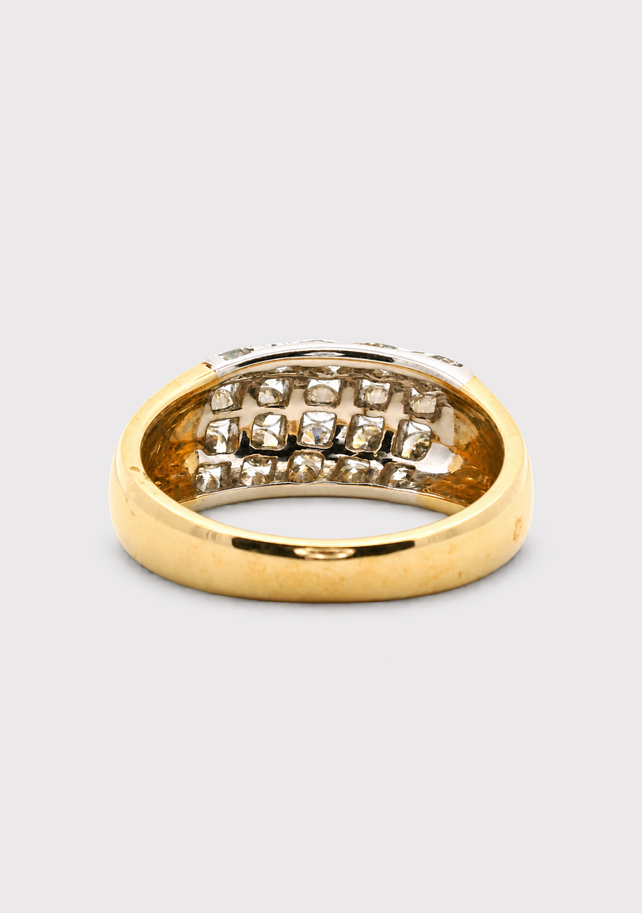 9ct Yellow & White Gold Semi Bezel Channel Set Domed Style Ring