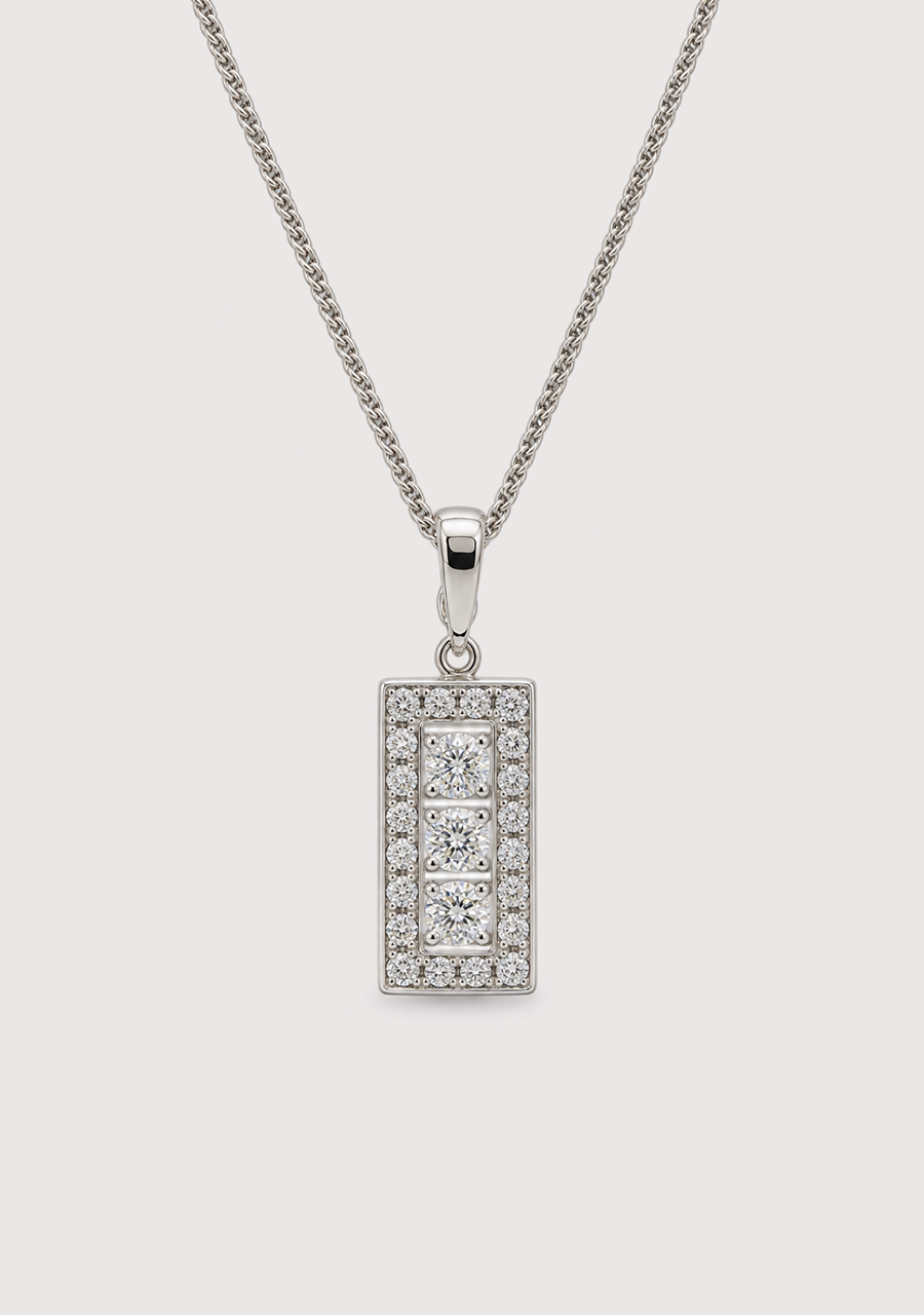 9ct White Gold Diamond Bar Drop Pendant
