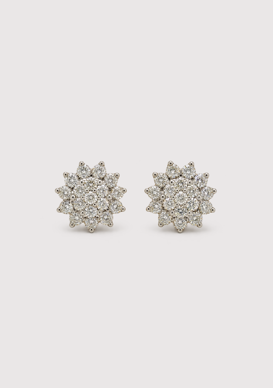 9ct Yellow Gold Diamond Flower Cluster Stud Earrings