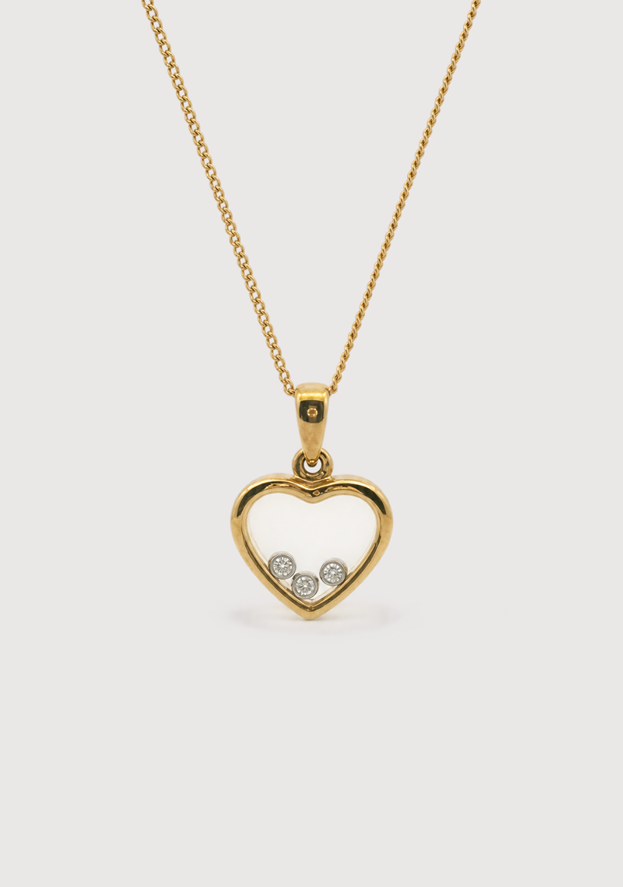 9ct Yellow Gold Heart Crystal Case Pendant with Loose Diamonds