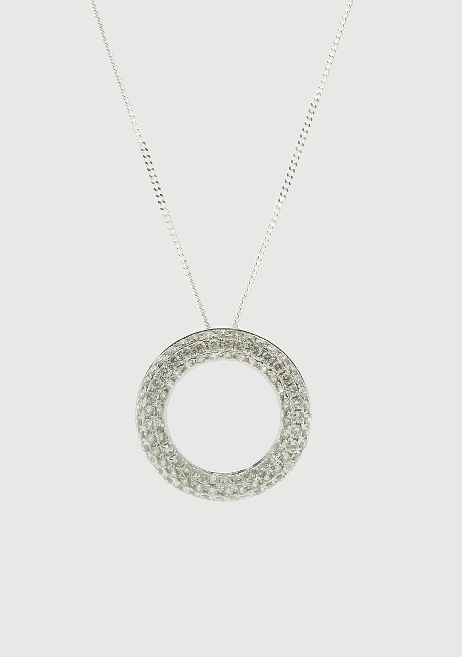 9ct White Gold Circle Diamond Pave Pendant