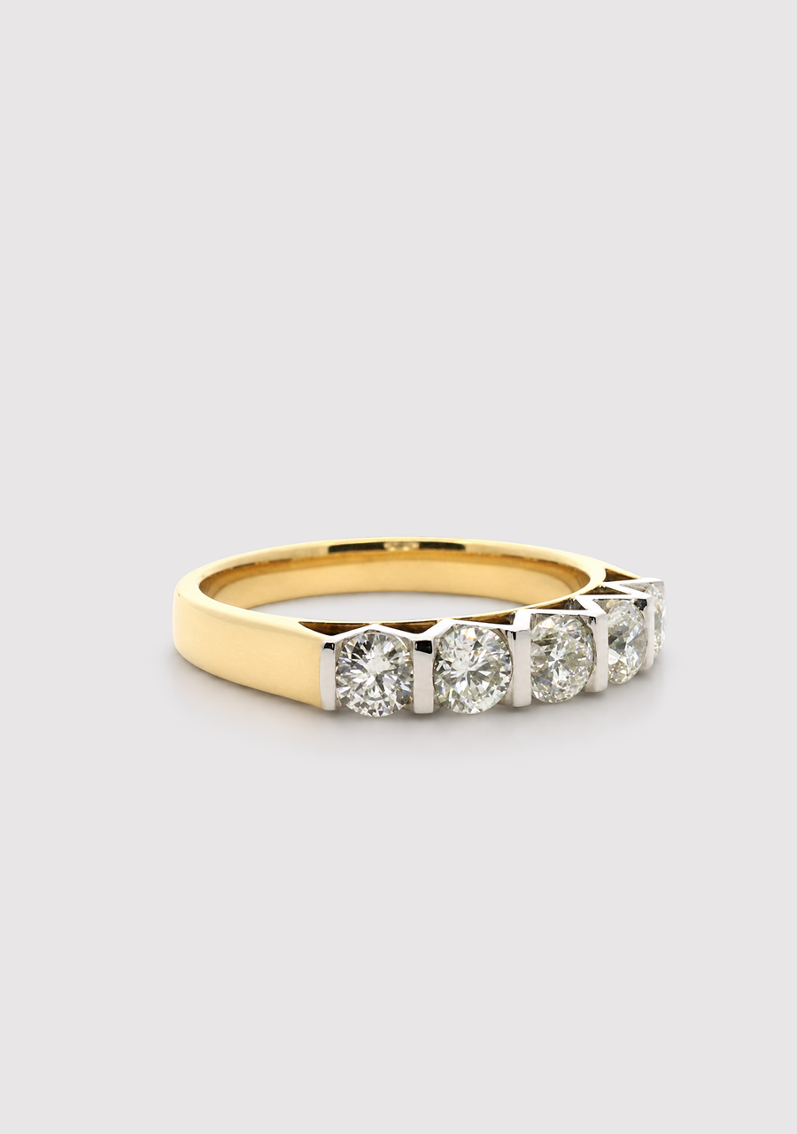 18ct Yellow & White Gold Diamond Five Stone Semi Bezel Ring