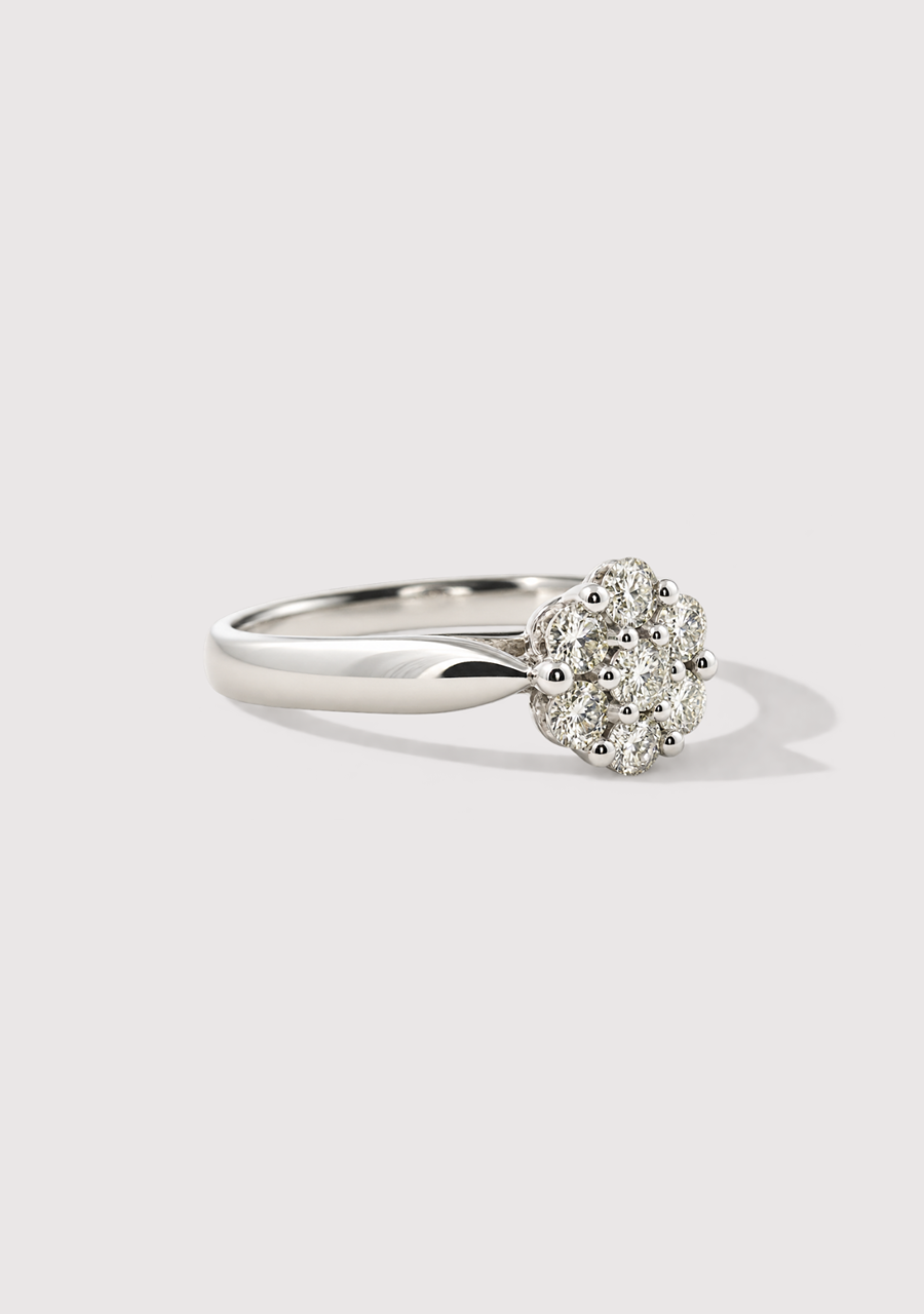 9ct White Gold Diamond Flower Cluster Ring