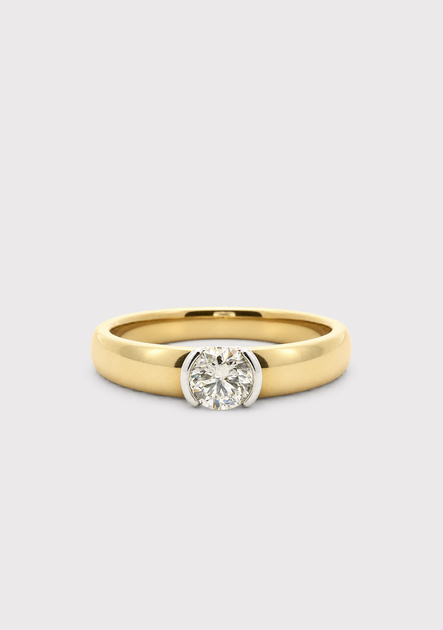 9ct Yellow & White Gold Diamond Semi Bezel Ring