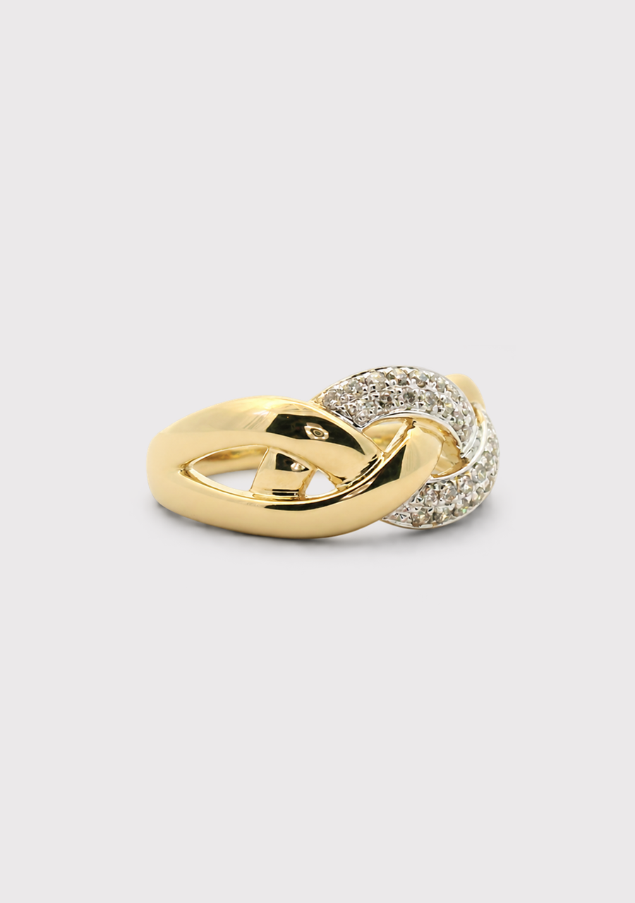 9ct Yellow Gold Diamond Cross Over Ring