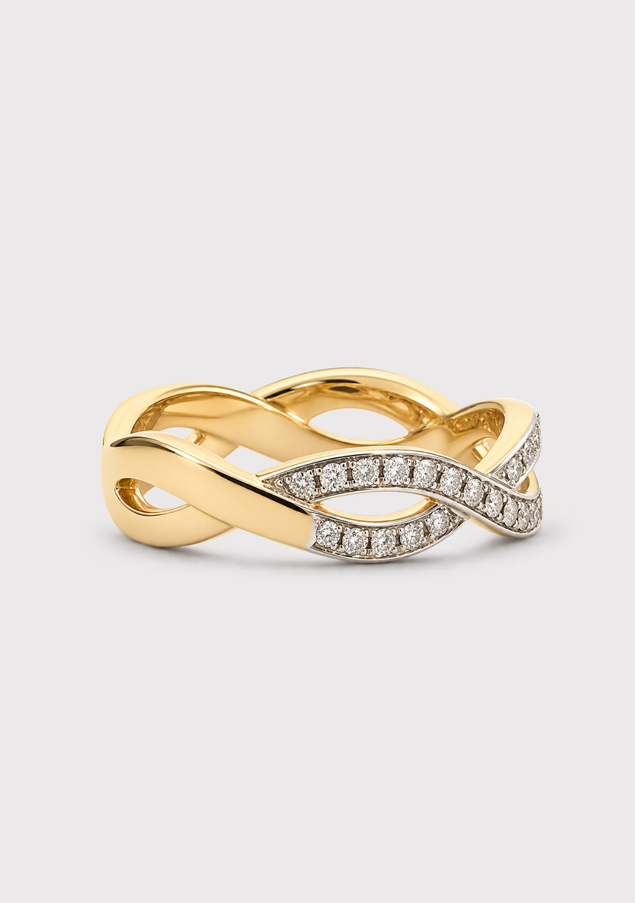 9ct Yellow Gold Diamond Cross Over Ring