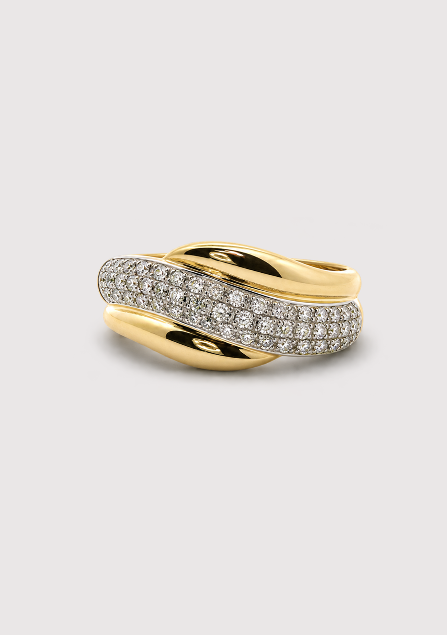 9ct Yellow Gold Diamond Cross Over Pave Band
