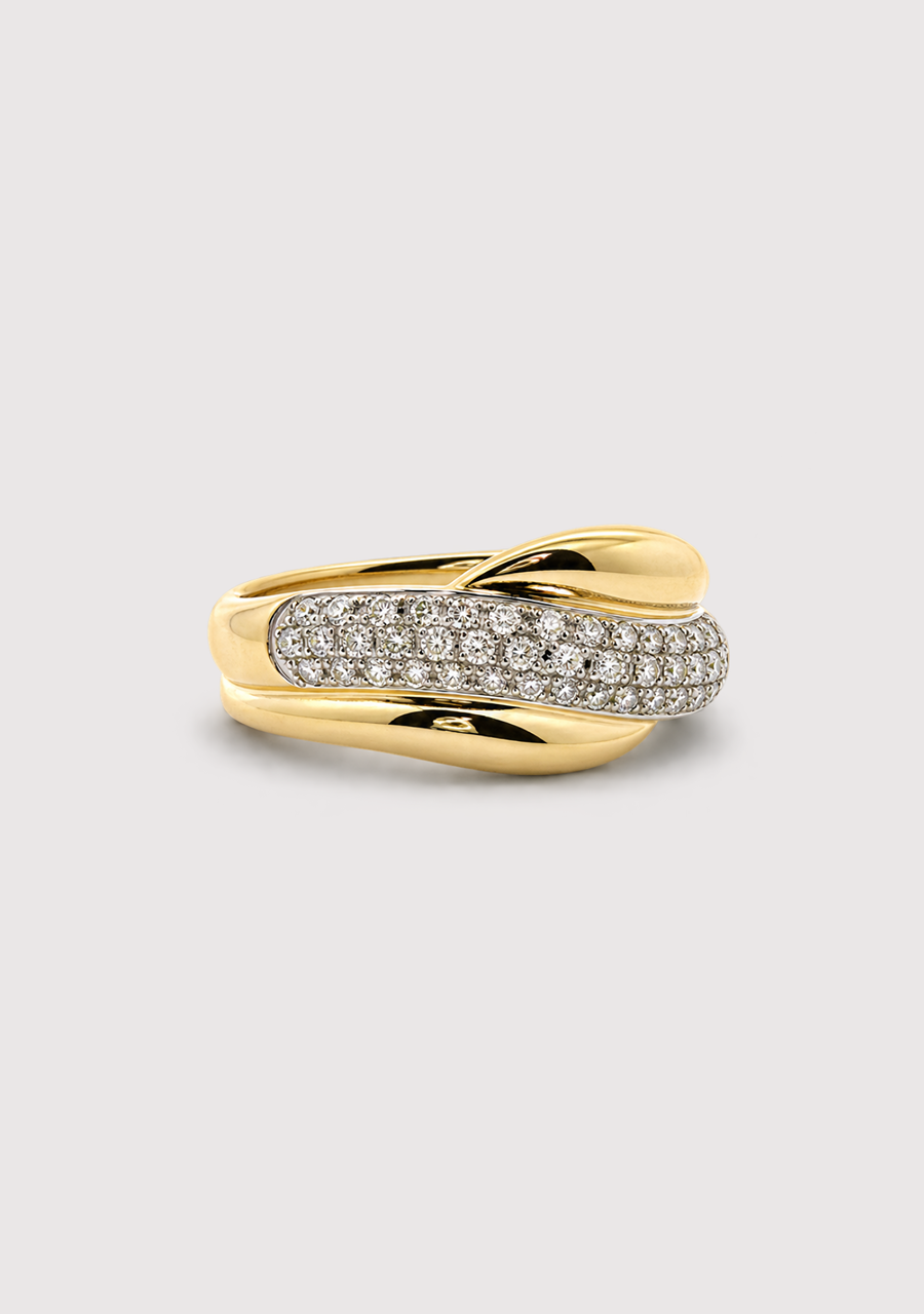 9ct Yellow Gold Diamond Cross Over Pave Band