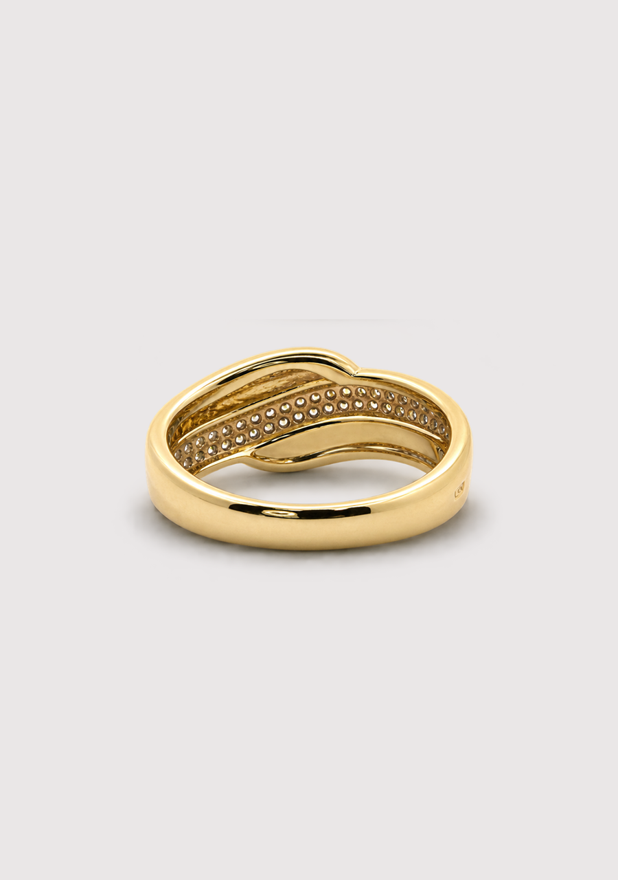 9ct Yellow Gold Diamond Cross Over Pave Band