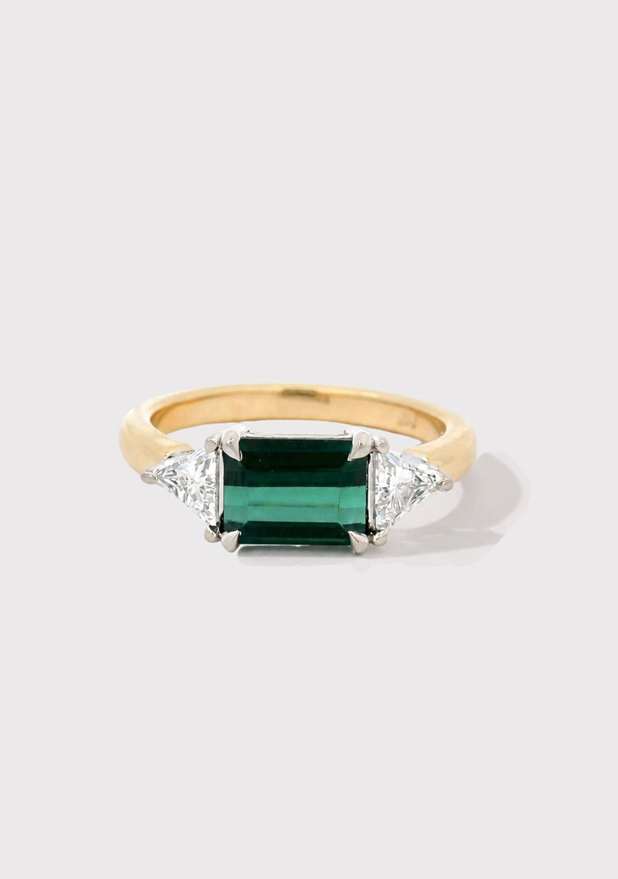 9ct Yellow Gold Tourmaline & Diamond East/West Set Ring