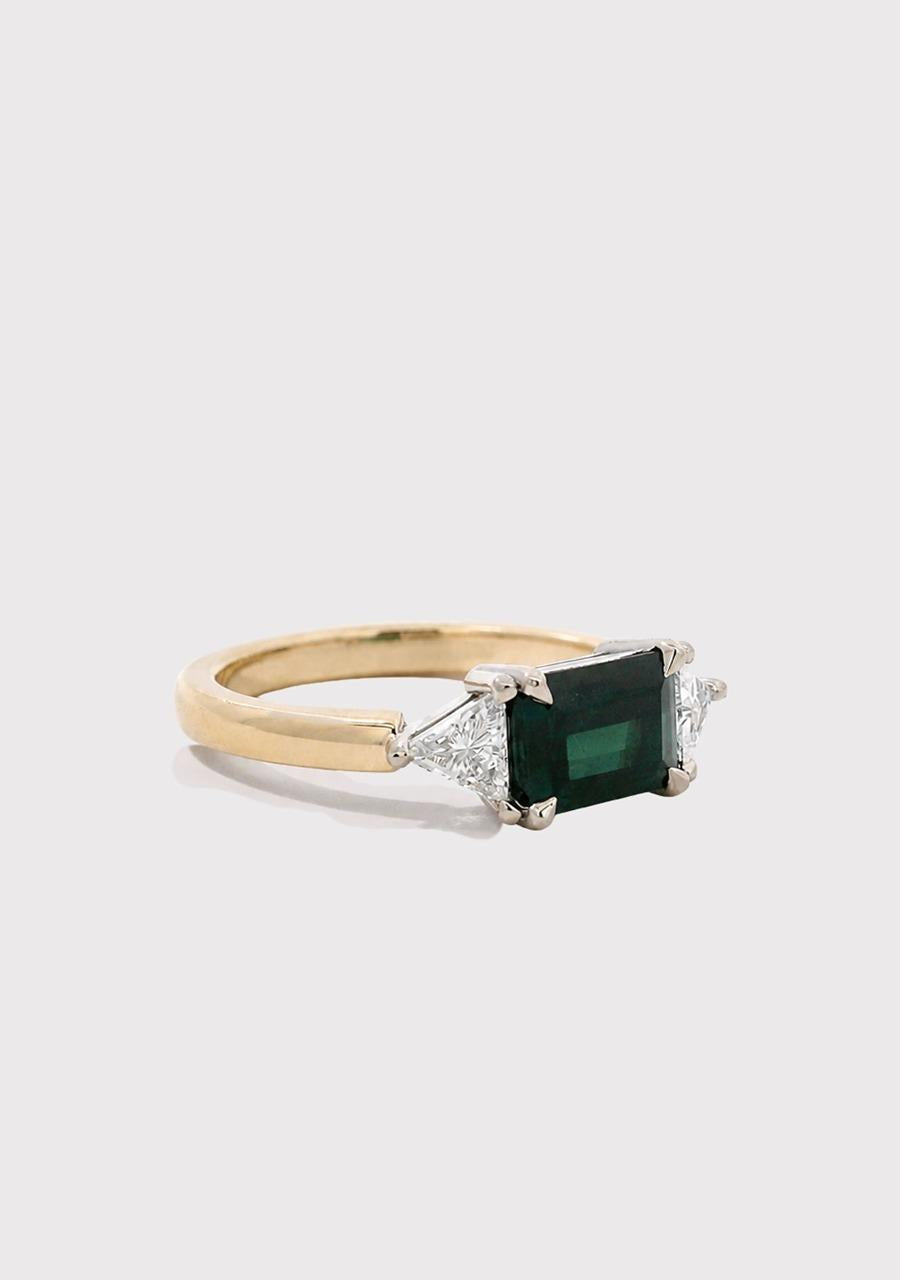 9ct Yellow Gold Tourmaline & Diamond East/West Set Ring