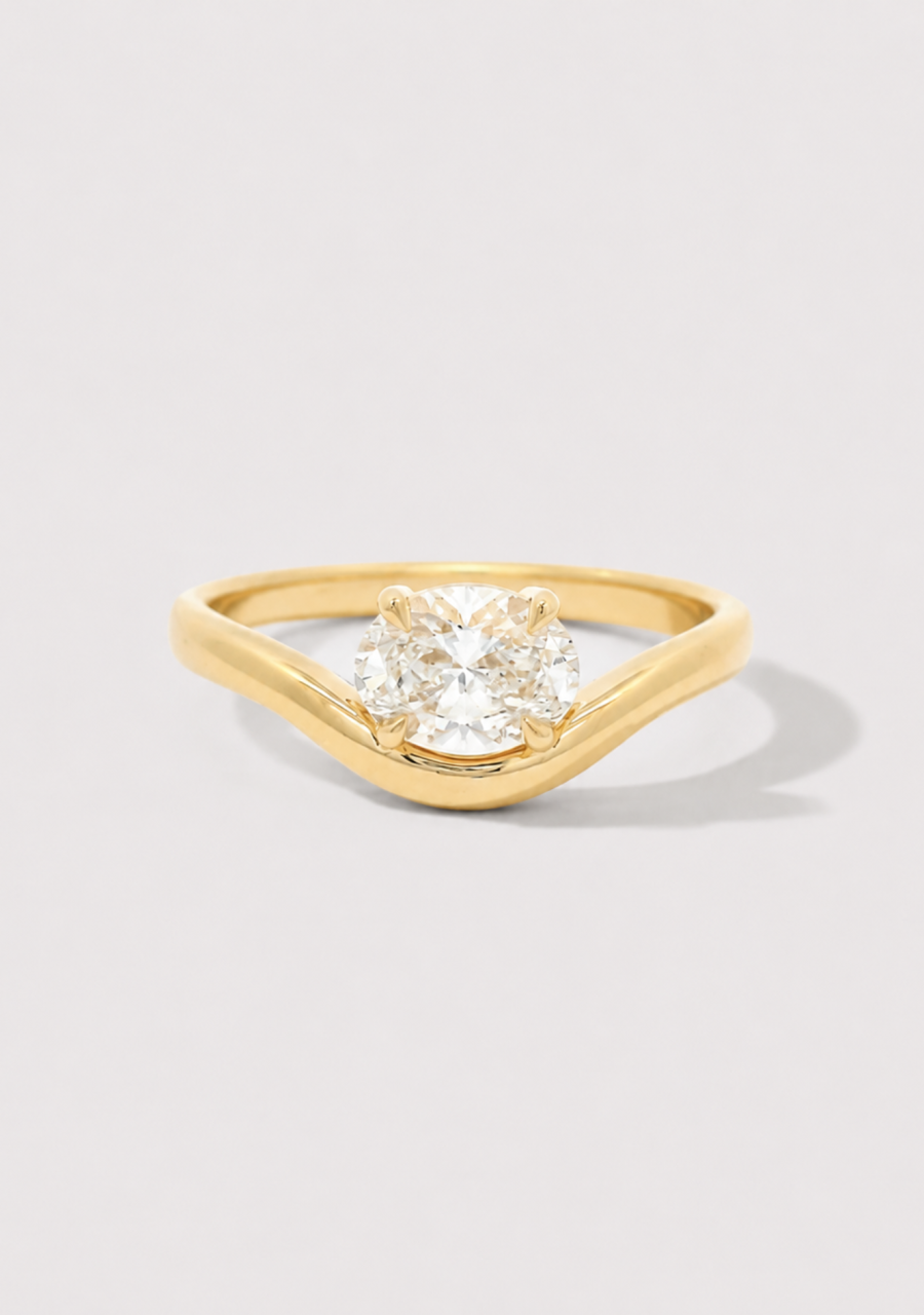 9ct Yellow Gold Oval Lab Grown Diamond Wave Ring