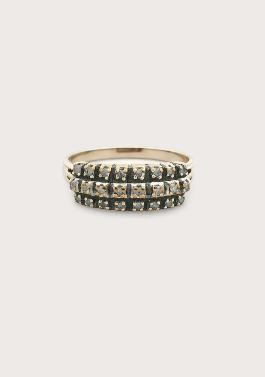 Estate 9ct Yellow Gold Diamond Triple Row Ring