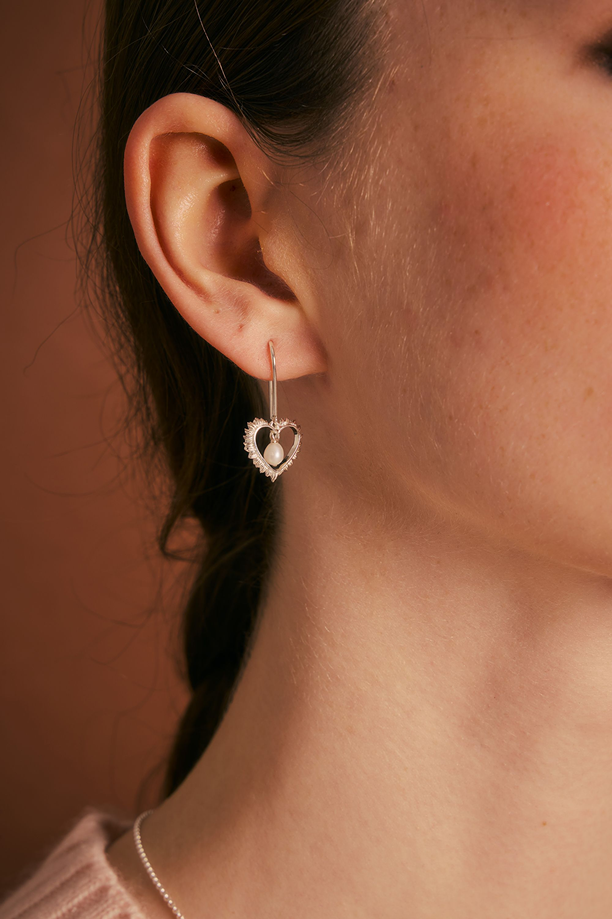 Karen Walker Sterling Silver Flaming Heart Earrings with Fresh Water Pearls