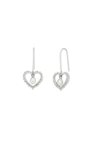 Karen Walker Sterling Silver Flaming Heart Earrings with Fresh Water Pearls