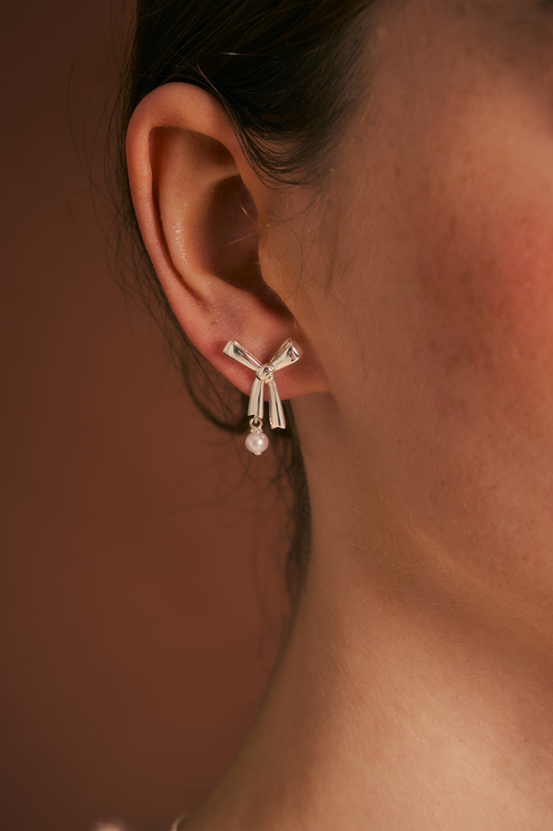 Karen Walker Sterling Silver Pearl Bow Stud Earrings