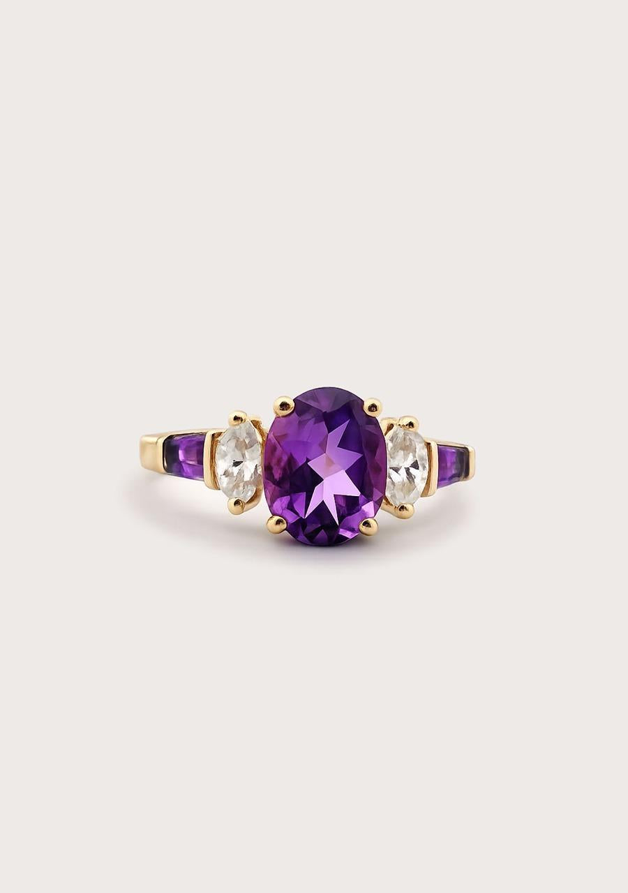 Estate 9ct Yellow Gold Amethyst and Cubic Zirconia Five Stone Ring