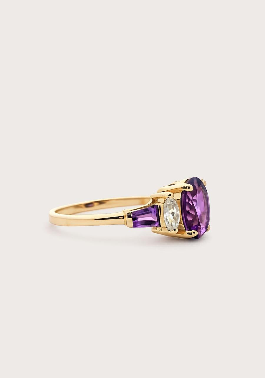 Estate 9ct Yellow Gold Amethyst and Cubic Zirconia Five Stone Ring