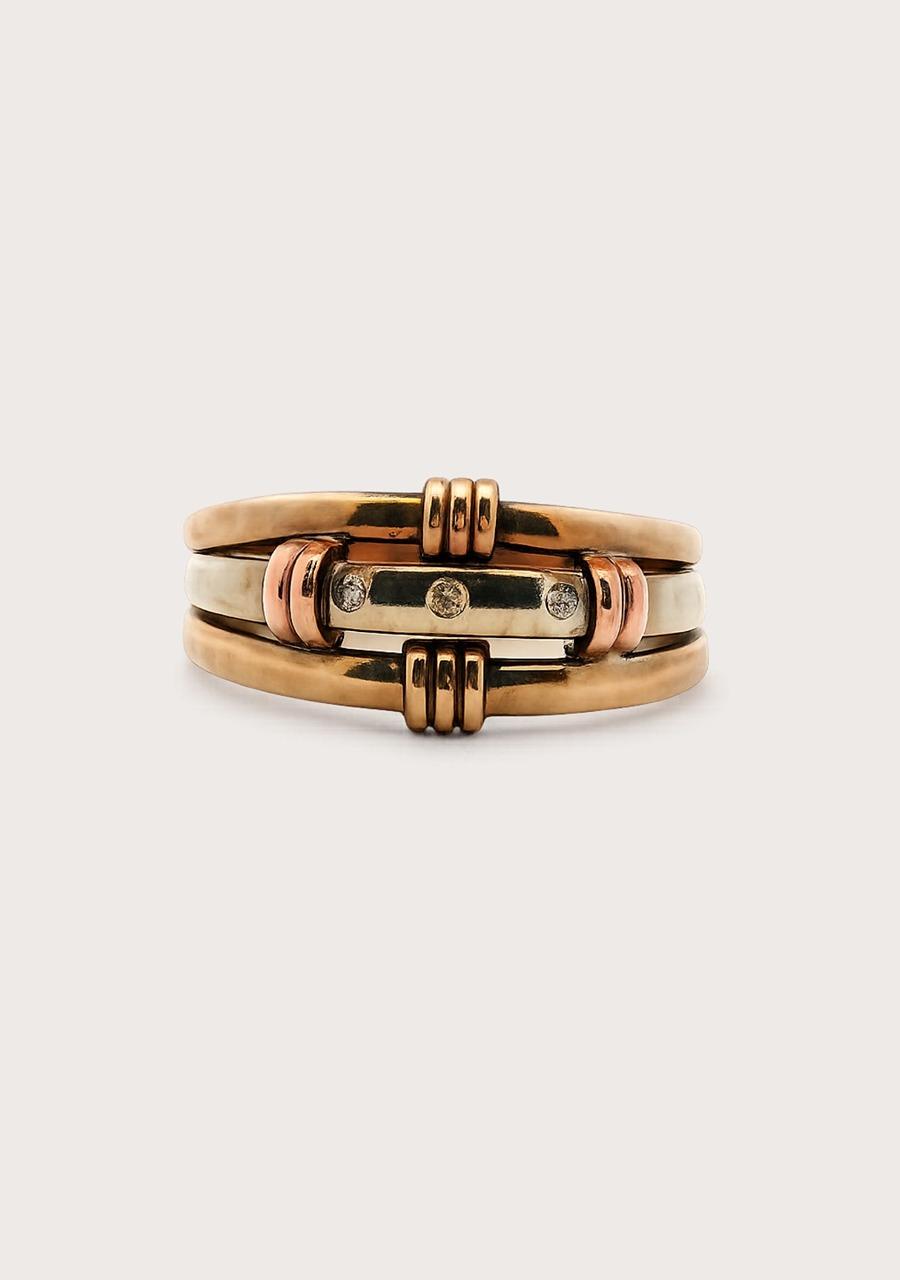 Estate 9ct Tri Tone Diamond Triple Row Ring