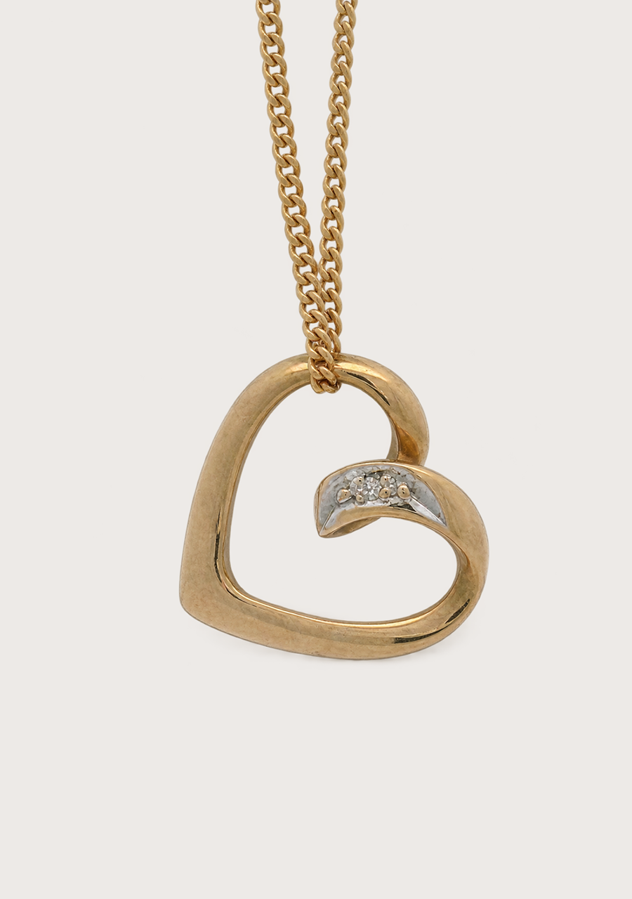 Estate 9ct Yellow Gold & Diamond Heart Pendant