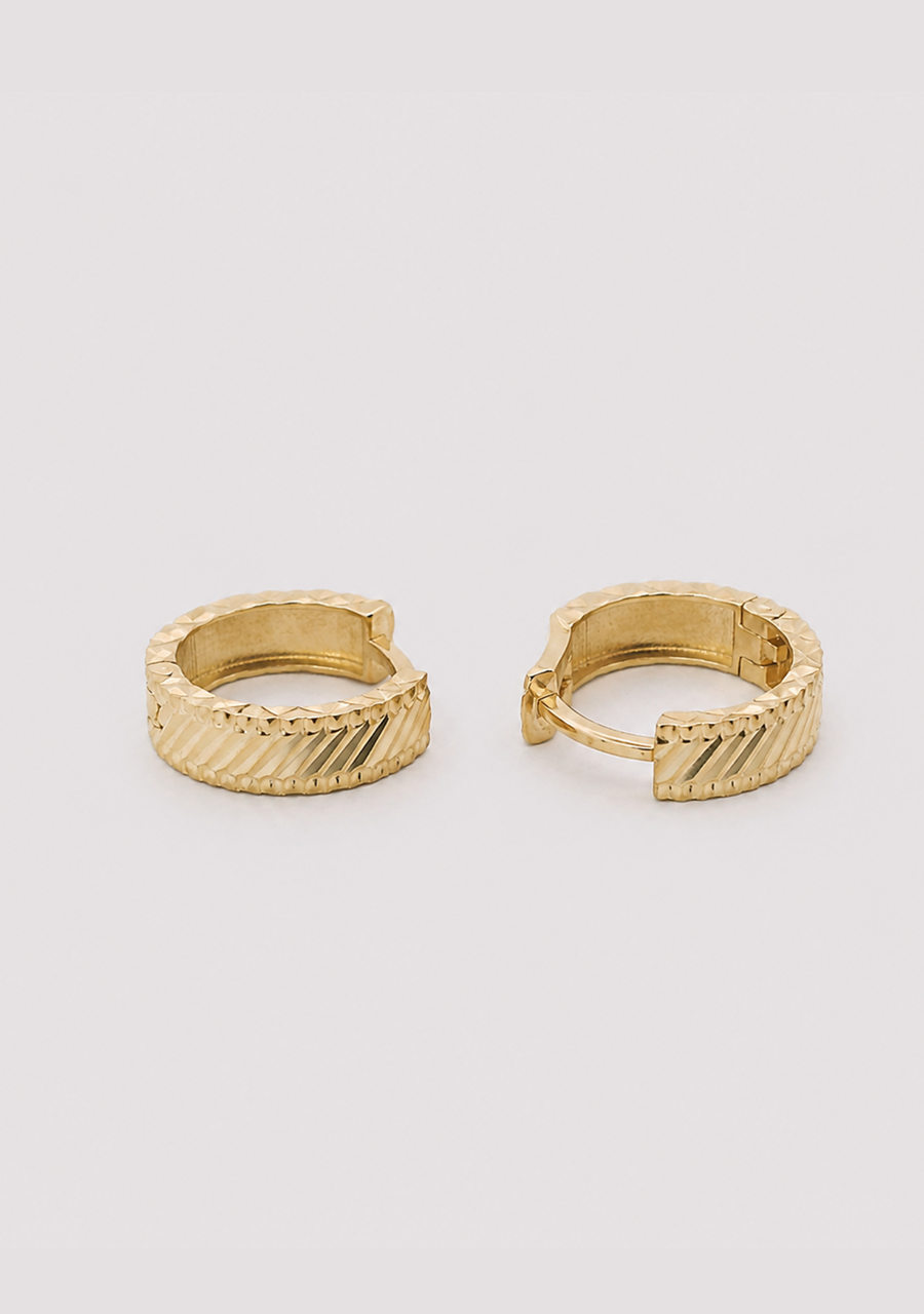 9ct Yellow Gold 3.80mm Diagonal faceted Small Hoop Earrings