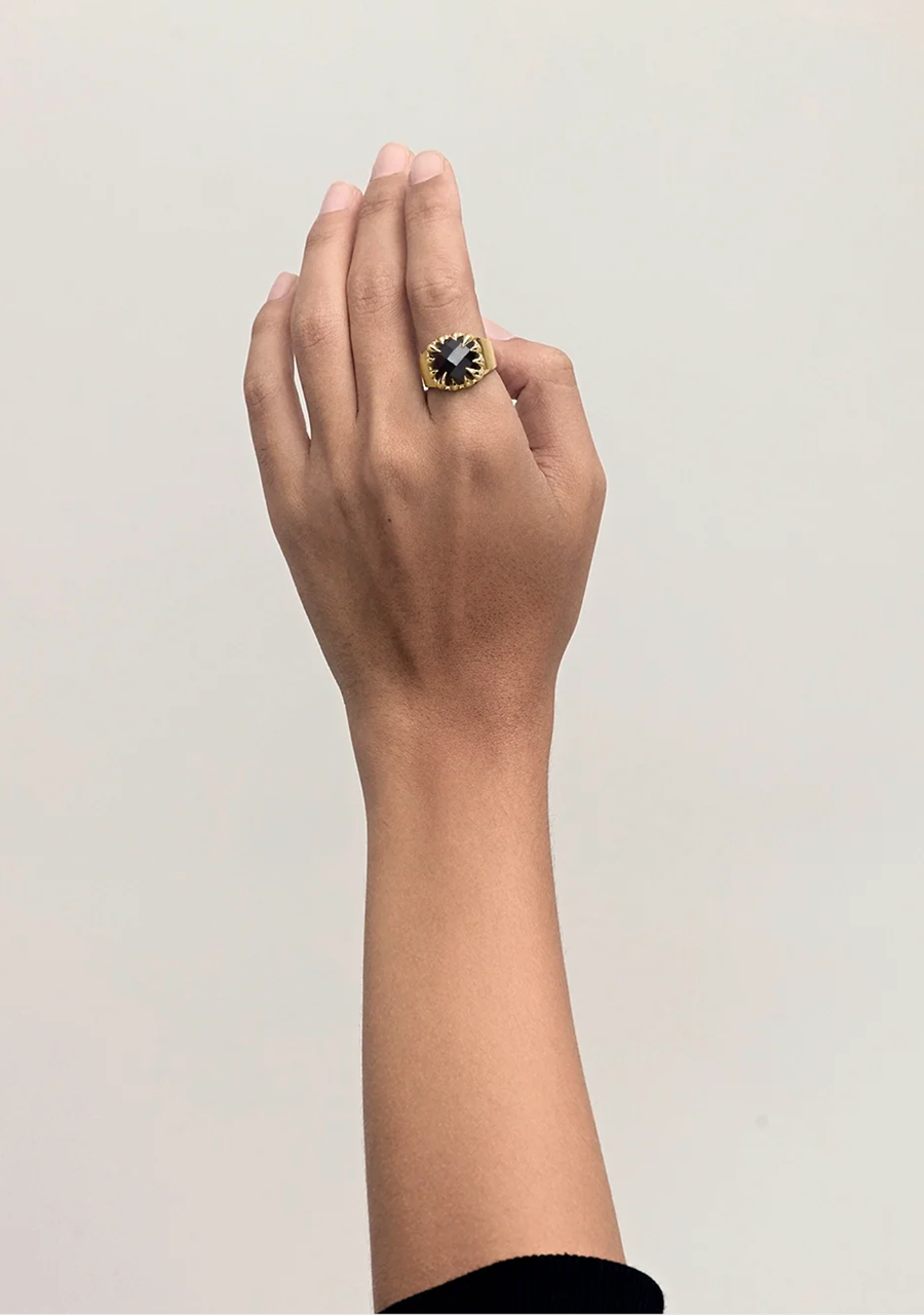 Stolen Girlfriends Club 18ct Yellow Gold Plated Black Onyx Claw Ring
