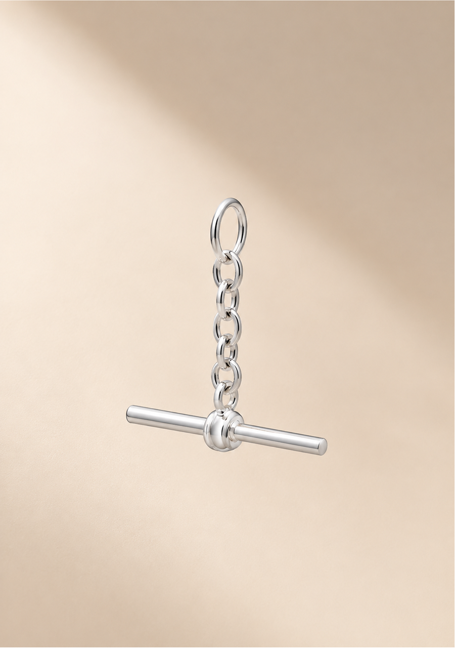 Sterling Silver Oval Belcher B02 Chain with 25mm Running T-Bar