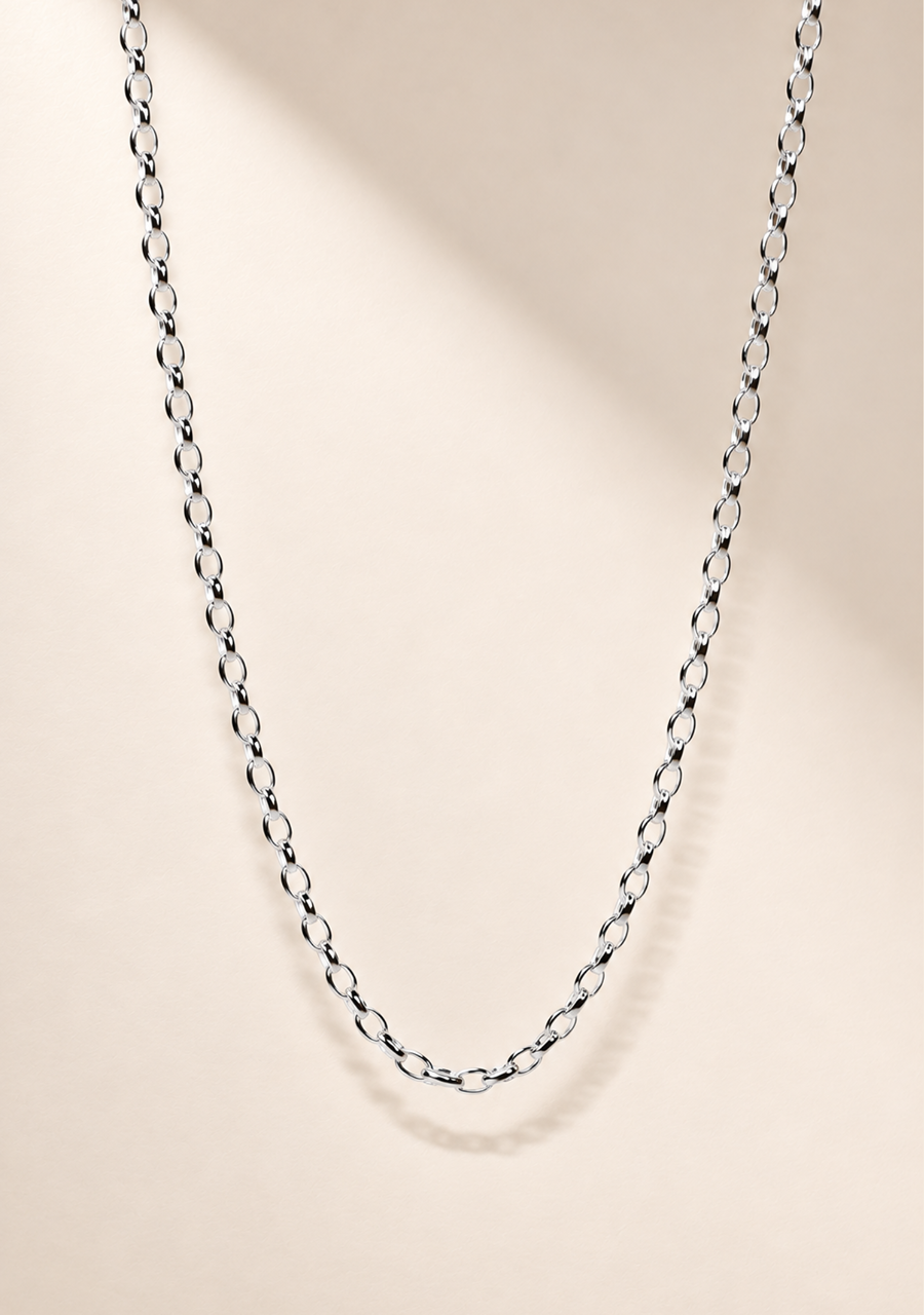 Sterling Silver Oval Belcher B02 Chain with 25mm Running T-Bar