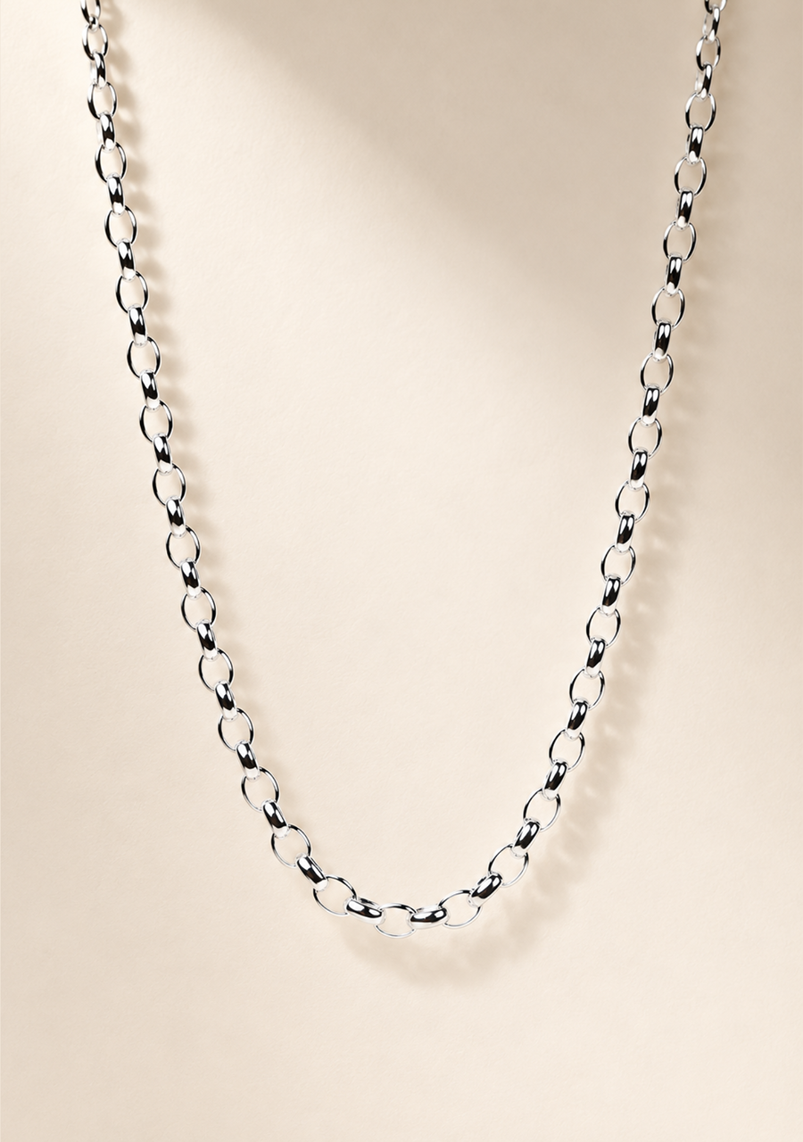 Sterling Silver Oval Belcher B03 Chain with 35mm Running T-Bar