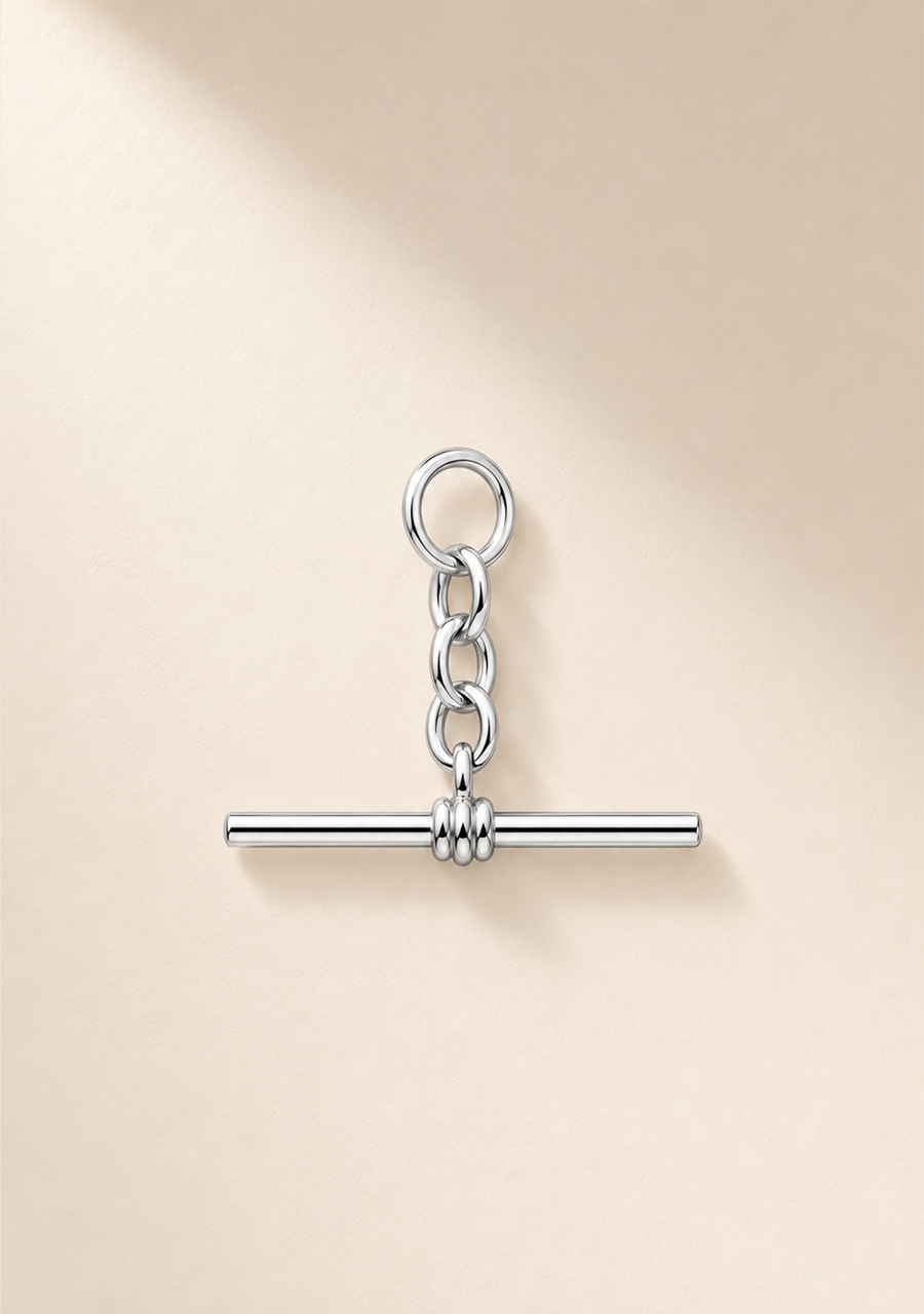 Sterling Silver Oval Belcher B03 Chain with 35mm Running T-Bar