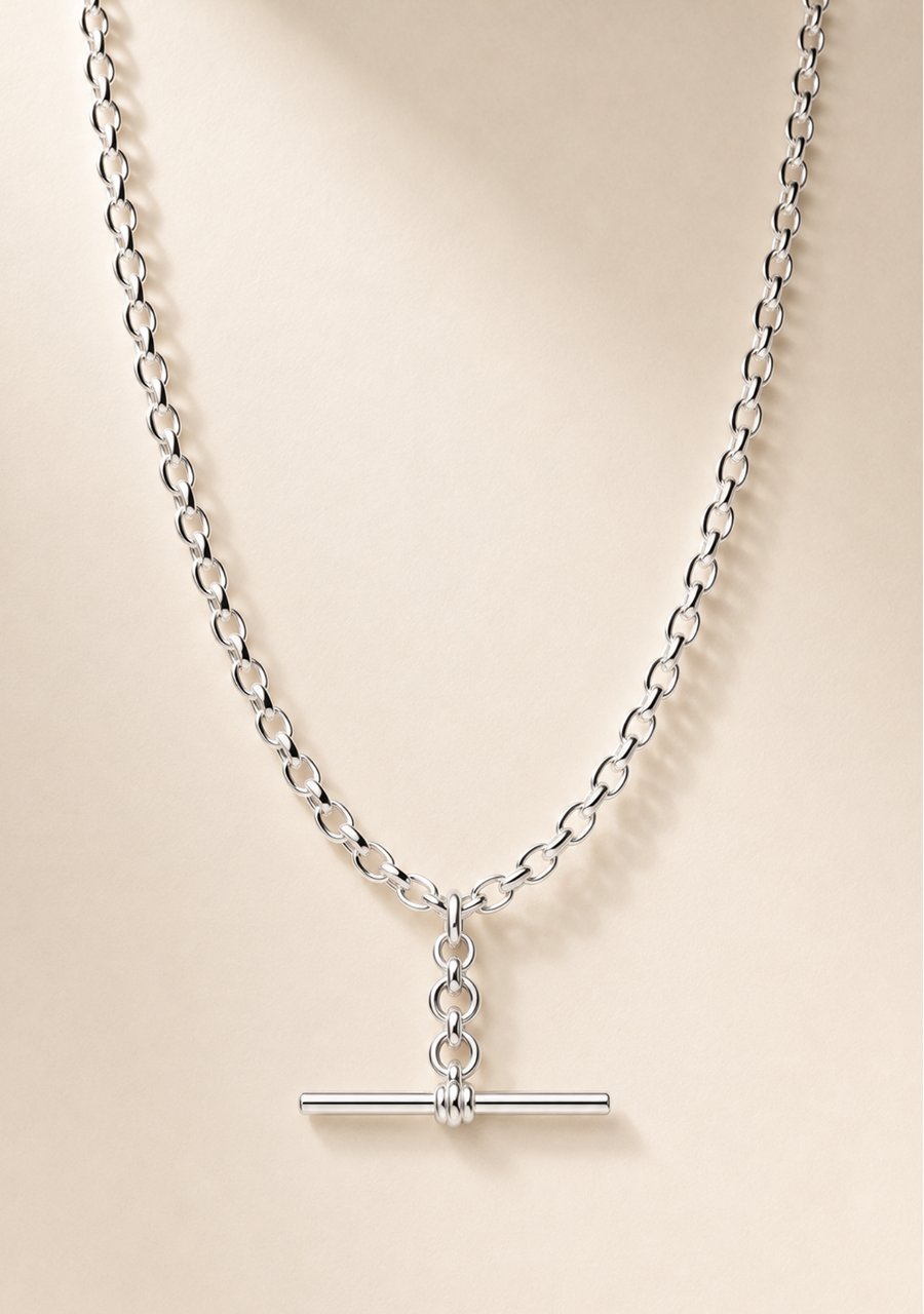 Sterling Silver Round Belcher B3 Chain with 35mm Running T-Bar