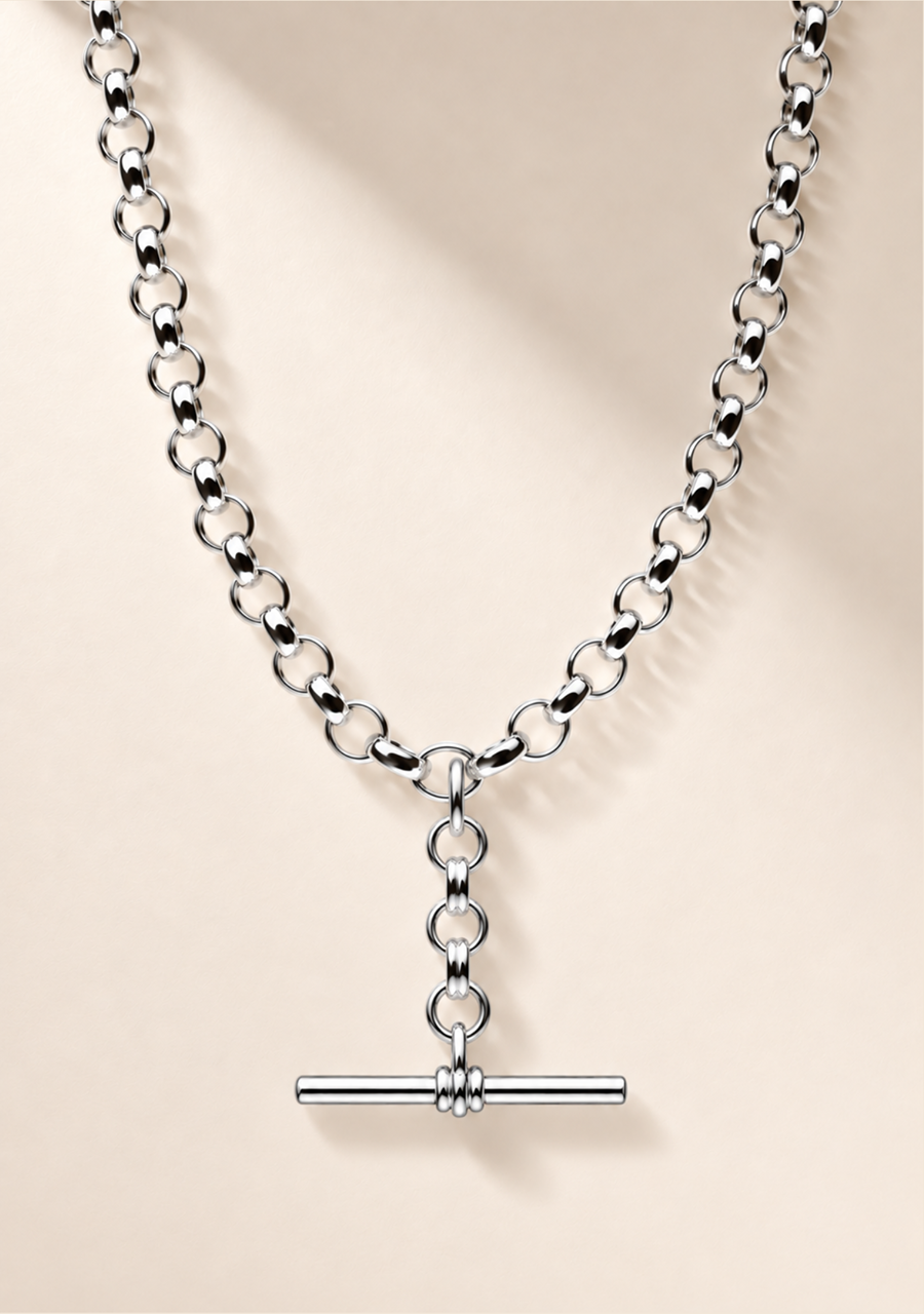 Sterling Silver Round Belcher B4 Chain with 35mm Running T-Bar