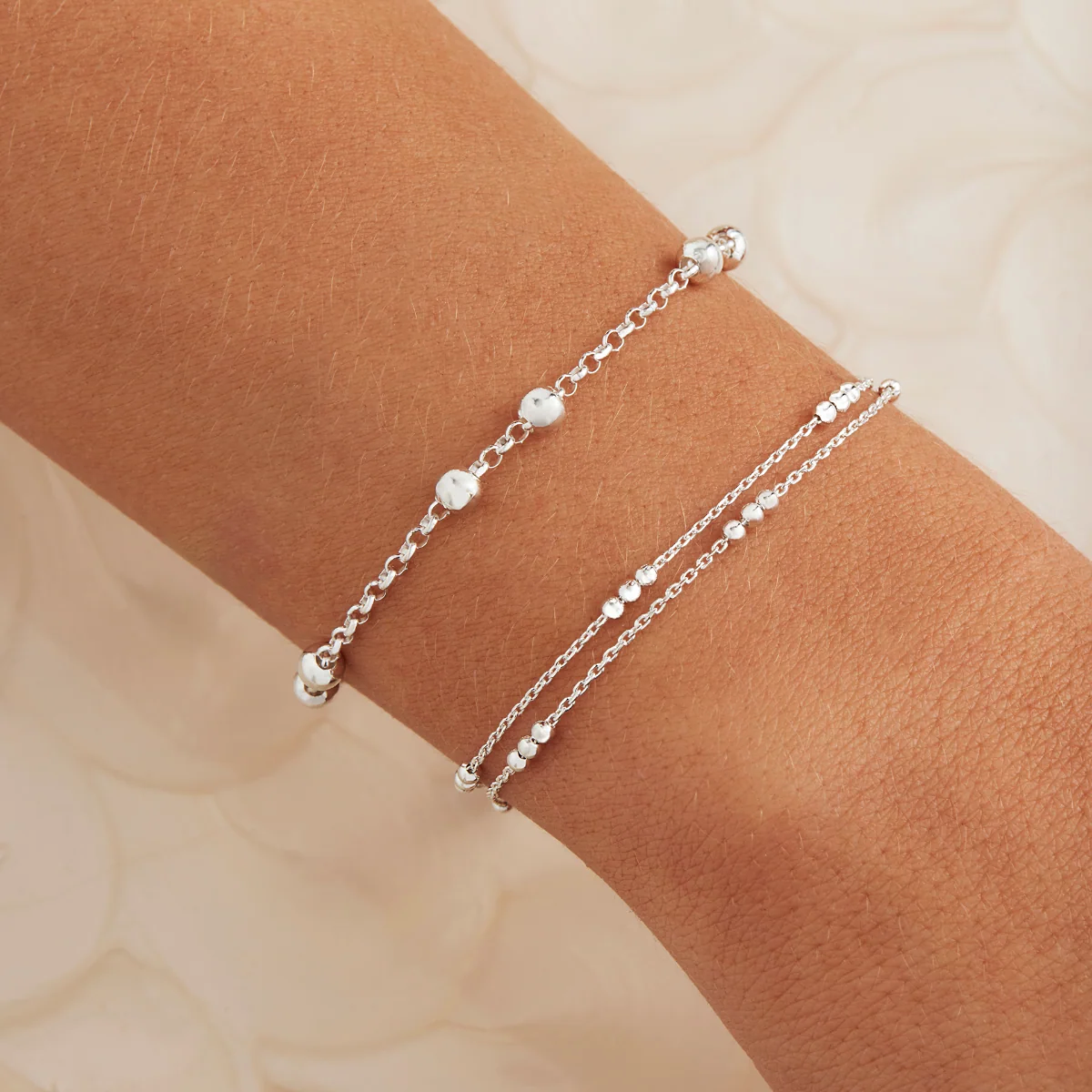 Najo Sterling Silver Double Strand Diamond Cut Bead Bracelet