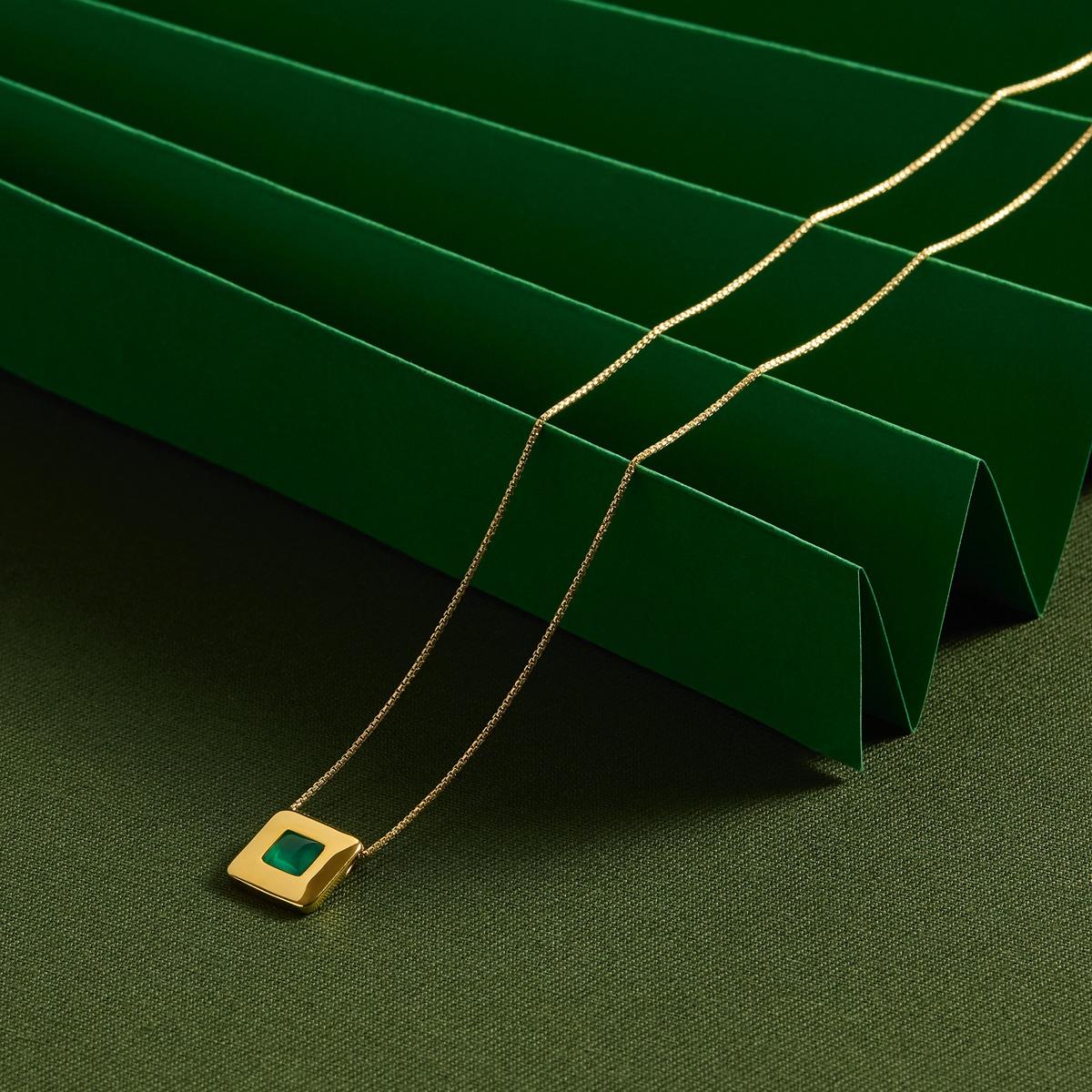 Najo Gold Plated Square Green Onyx Necklace