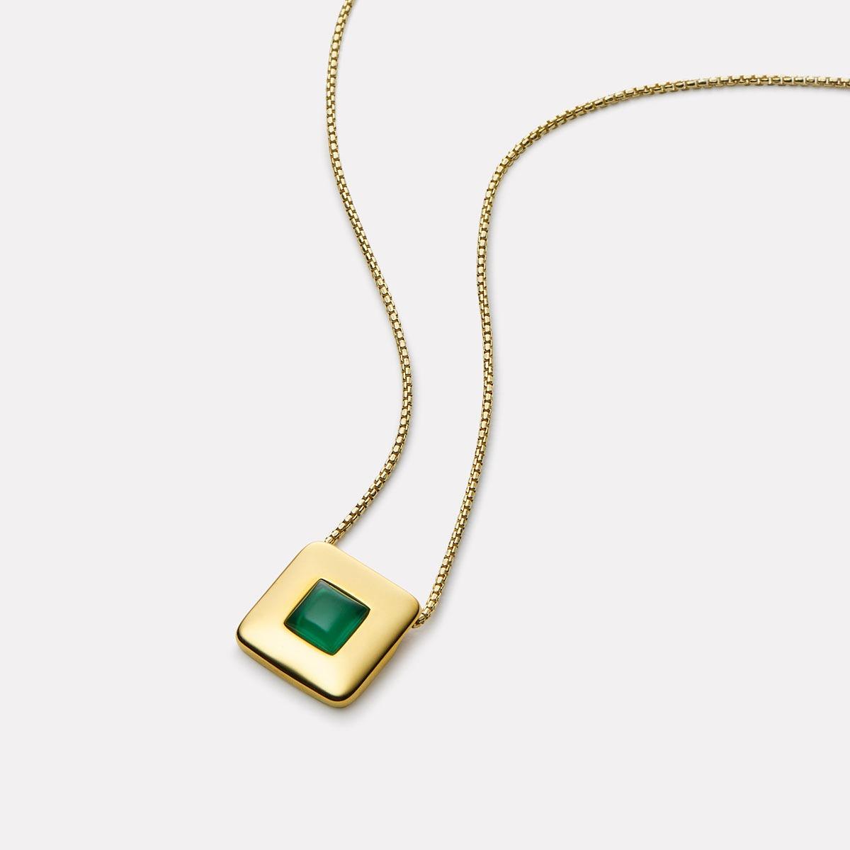 Najo Gold Plated Square Green Onyx Necklace