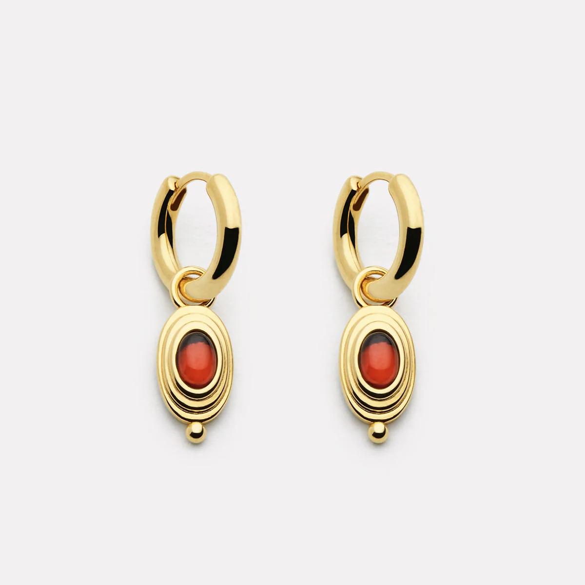 Najo Gold Plated Horizon Garnet Hoop Earrings