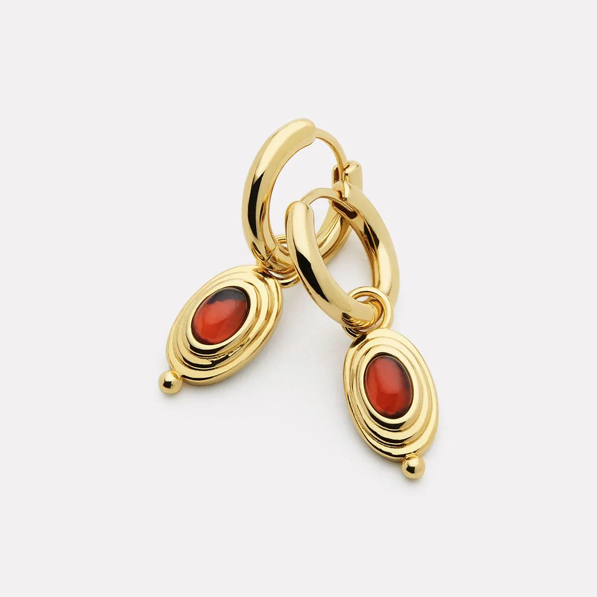 Najo Gold Plated Horizon Garnet Hoop Earrings