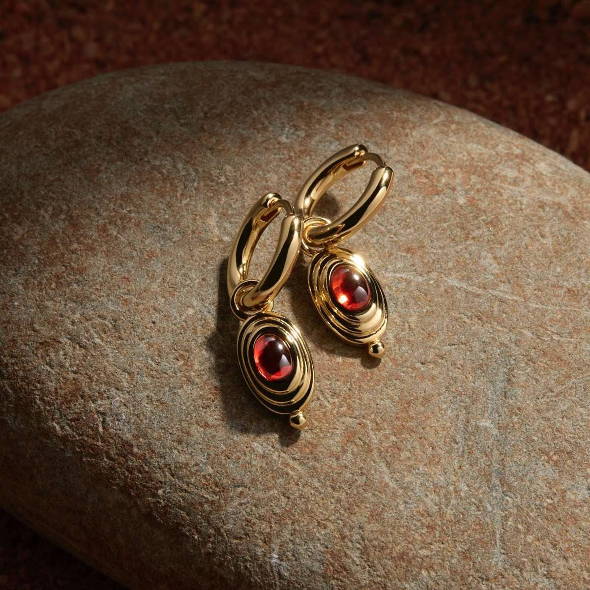 Najo Gold Plated Horizon Garnet Hoop Earrings