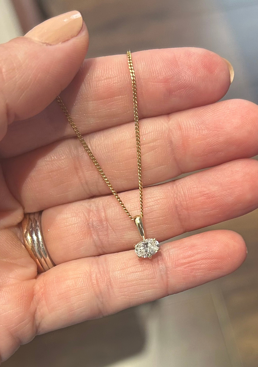 9ct Yellow Gold East West 0.51ct Oval Laboratory Grown Diamond Pendant