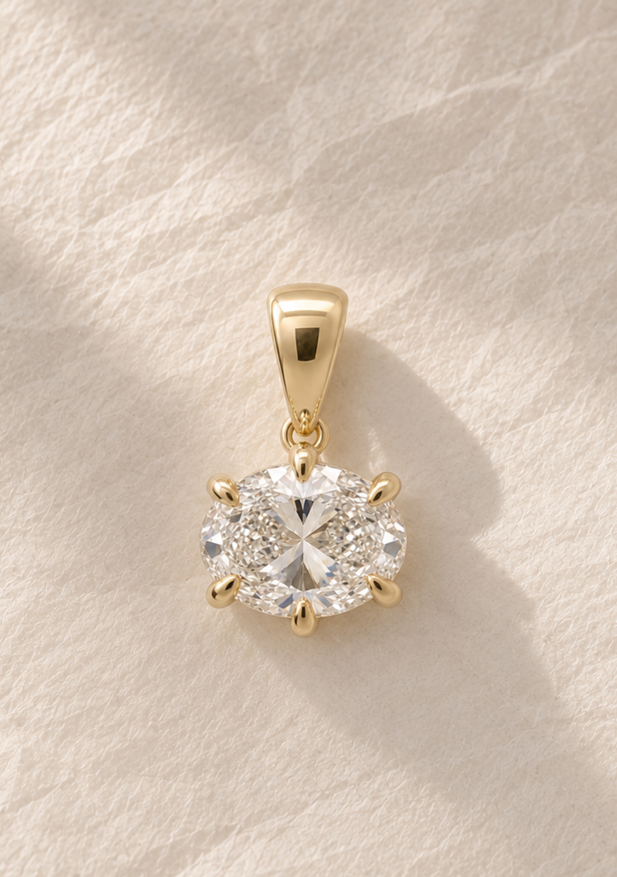 9ct Yellow Gold East West 2.06ct Oval Laboratory Grown Diamond Pendant