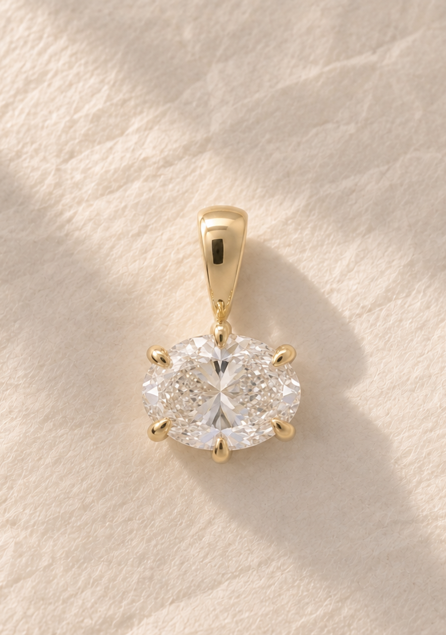 9ct Yellow Gold East West 2.06ct Oval Laboratory Grown Diamond Pendant