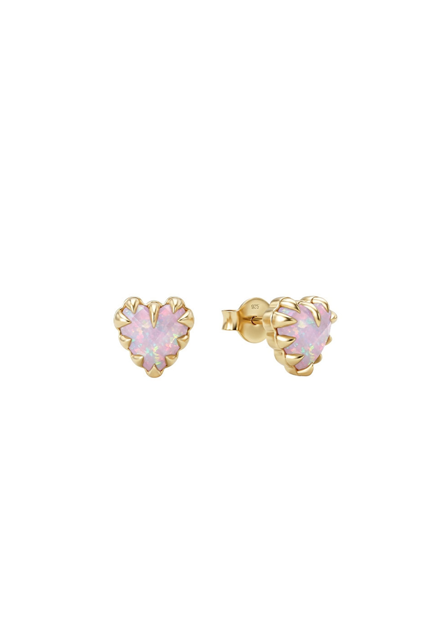 Stolen Girlfriends Club 18ct Yellow Gold Plated Pink Bello Opal Love Claw Earrings